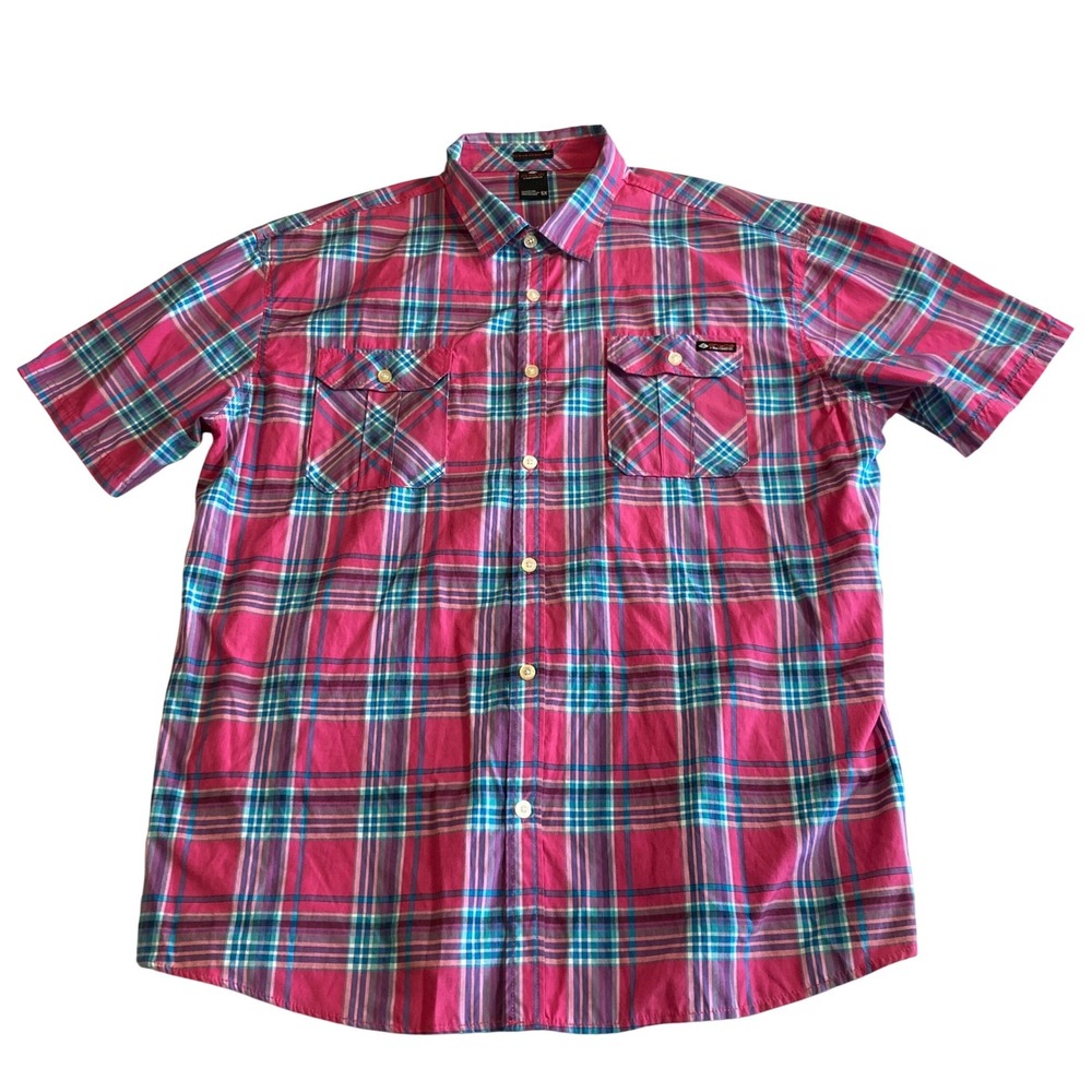 Enyce Mens 5X Short Sleeve Button Up Shirt Pink Blue Plaid Streetwear Casual